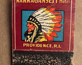 Vintage Matchbook - 1930 Narragansett Hotel Providence, R.I. - Advertising - Travel Memorabilia - Hotel - Display - Collections - Craft -