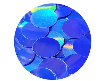 Blue Lazersheen Round Sequin 40mm Couture Paillettes. Made in USA.
