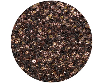 May include: A close-up view of a circular arrangement of bronze-colored sequins. The sequins are small, round, and have a slightly metallic sheen. They are densely packed together, creating a textured surface. Ideal for craft projects, sewing, or embellishments.