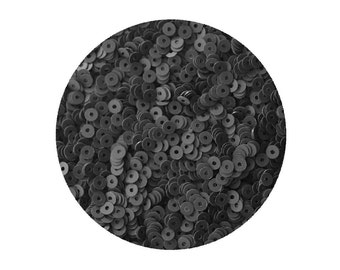 3mm Flat Round Sequins Black Silk Frost Matte. Made in USA