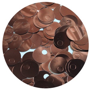Lantejoulas redondas com furo grande 20 mm marrom bronze rico metálico. Lantejoulas de alta costura. Fabricado nos EUA