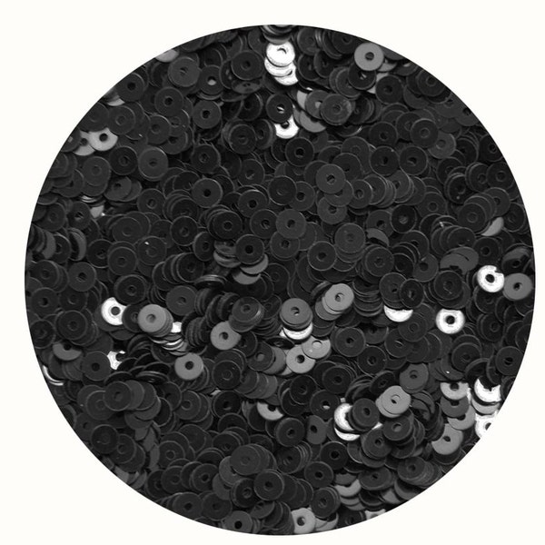 3mm Platte Ronde Pailletten Zwart Glanzend Ondoorzichtig. Gemaakt in de VS