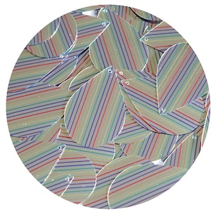 Sequin Teardrop 1.5&quot; Rainbow Pinstripe on Silver Metallic