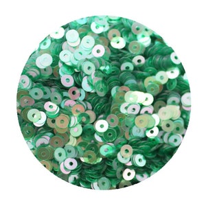 3mm Flat Round Sequins Soft Emerald Green Rainbow Iris Iridescent. Made in USA image 1