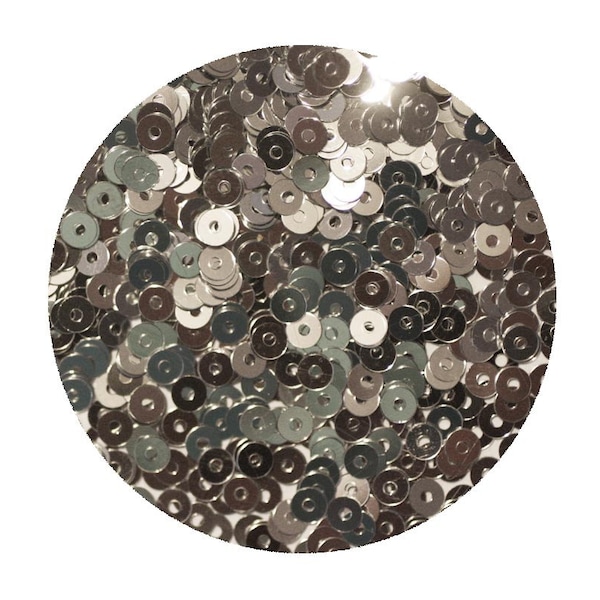 3mm Flat Round Sequins Argent Métallisé. Fabriqué aux États-Unis