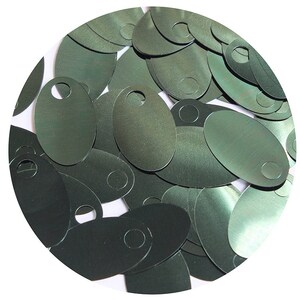 Großes Loch Oval Pailletten 1,25&quot; Pine Green Metallic. Couture Paillettes. Hergestellt in USA