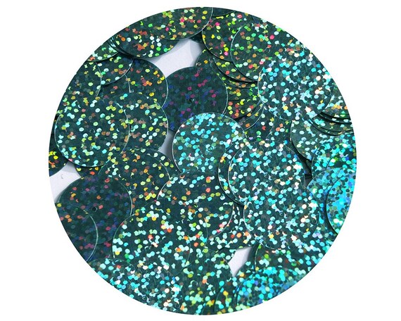  Round Flat Sequin 20mm Top Hole Green Gold Shiny