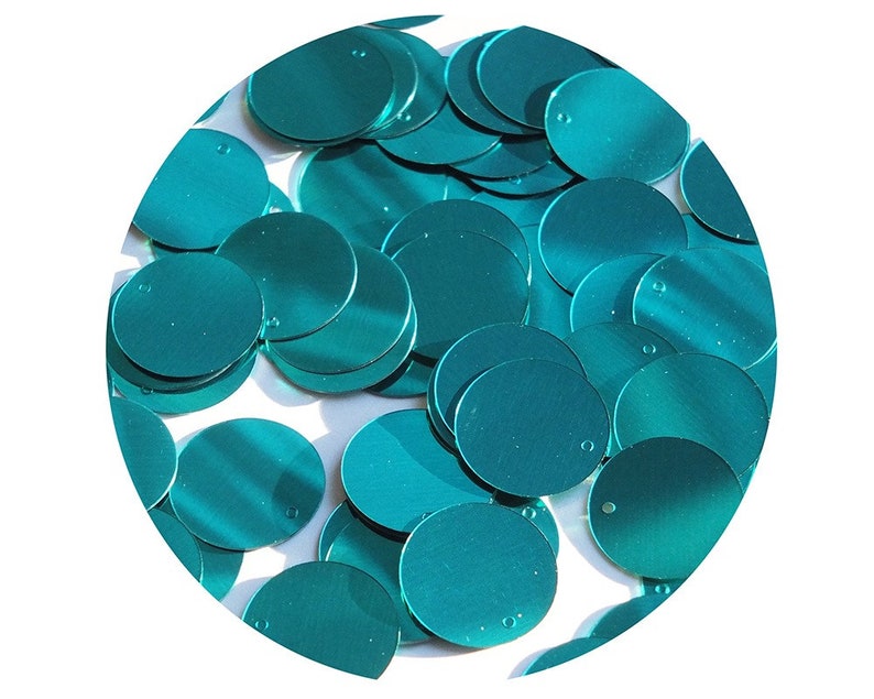 Round Flat Sequin 18mm Top Hole Teal Turquoise Metallic Made in USA Couture paillettes