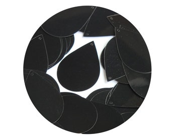 Tear Drop 1.5" Couture Sequin Jet Black Glossy Opaque Shape Paillettes Made in USA.