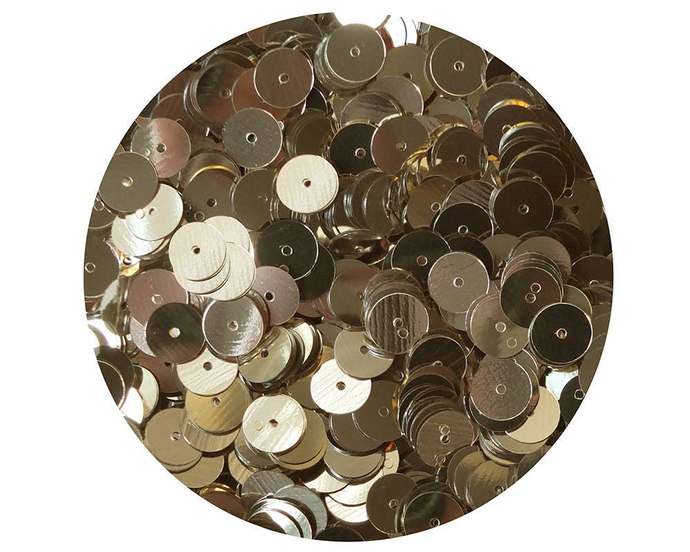 10mm Sequins Round Flat Gold Metallic Shiny. Made in USA.