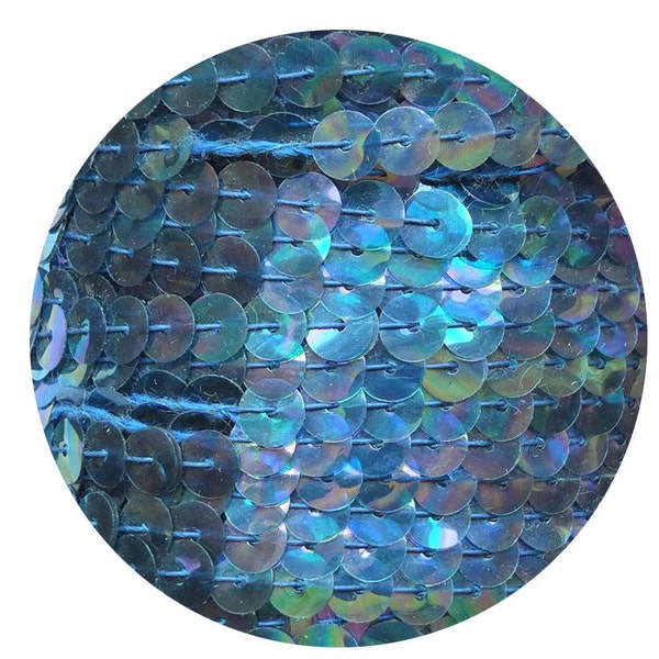 Sequin Trim 6mm Capri Blue Deep Aqua Crystal Rainbow Iris Iridescent Flat Stitched Sequin Embellishment
