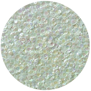 May include: A close-up of iridescent white sequins, perfect for crafting and embellishing projects.