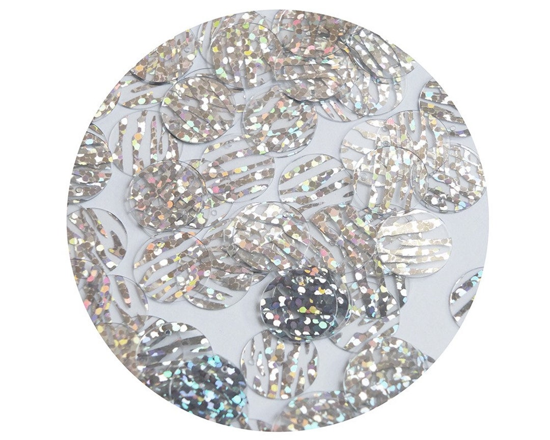 Round Flat Sequin 12mm Top Hole Silver Tiger Stripe
