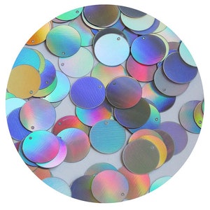 Round  Flat Sequin 12mm Top Hole Silver Lazersheen Rainbow Reflective Metallic. Couture paillettes. Made in USA