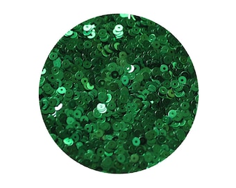 3mm Flat Round Sequins Green Metallic. Made in USA