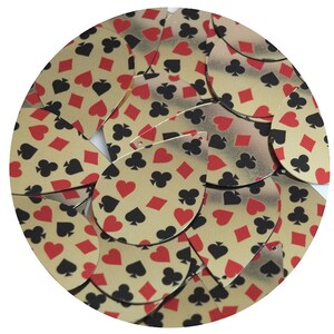 Lantejoulas Teardrop 1,5" Clubes de cartas de jogar Corações Espadas Diamantes Ouro Metálico