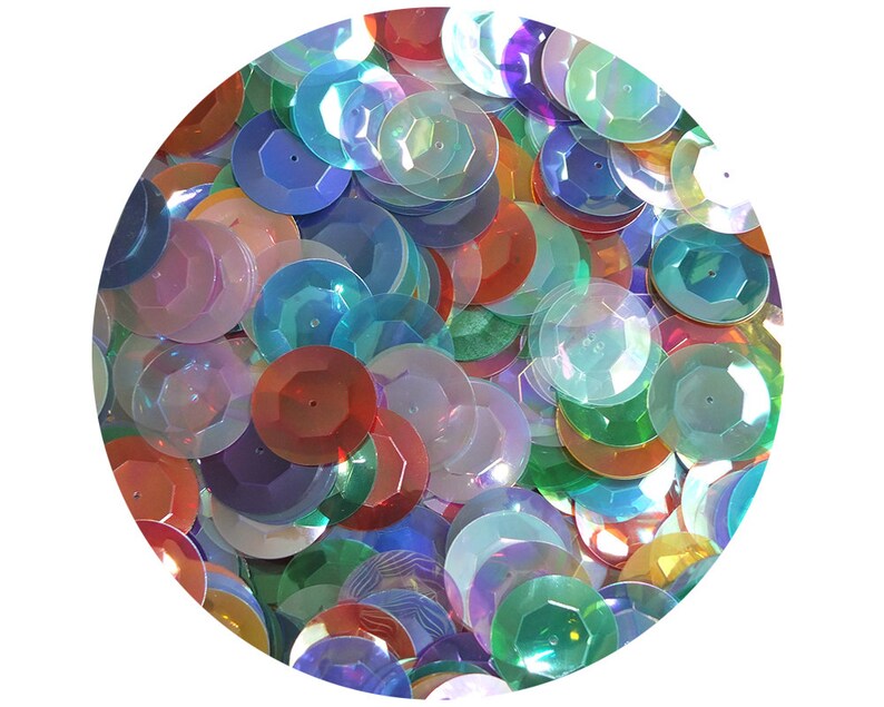 20mm Sequins Center Hole Silver Metallic Iris Rainbow Iridescent Made in USA
