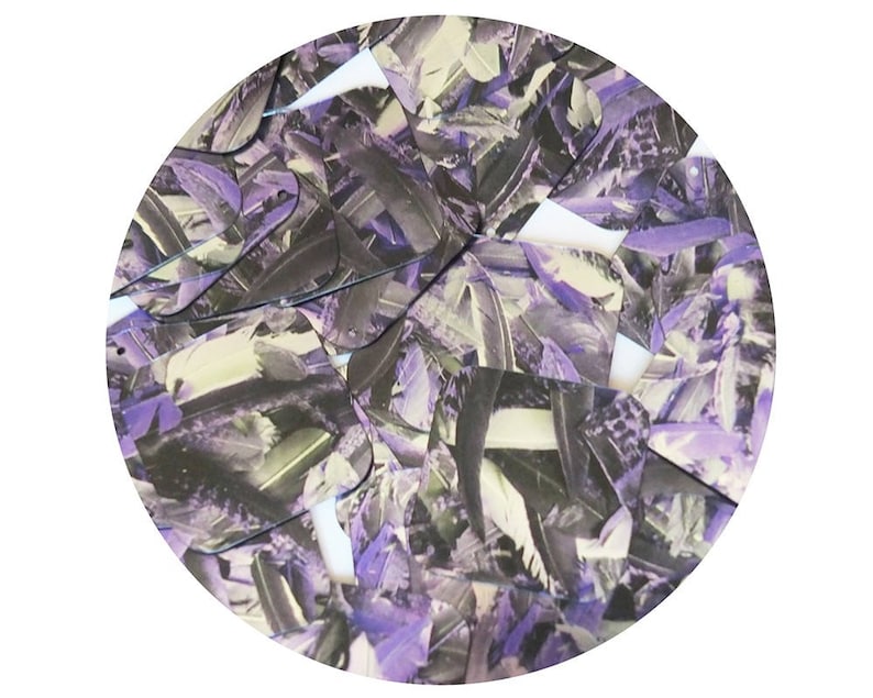 Sequin Square Diamond 1.5 Purple Silver Bird Feathers Print Metallic