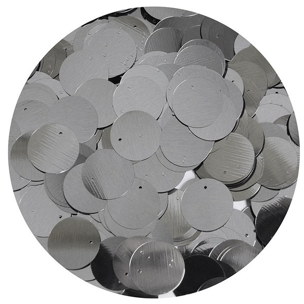 Sequin Paillettes 20mm Flat Round Hematite Shiny Gray Metallic. Made in USA