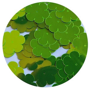 Sequin Flower 1&quot; / 25mm Lime Green Metallic Fluorescent. Made in USA