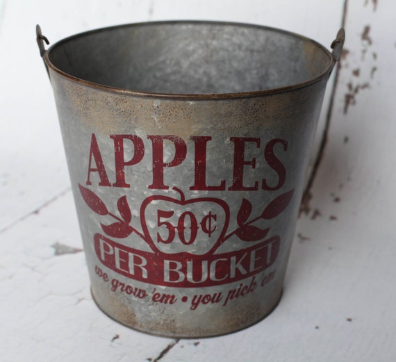 Apple Galvinized metal bucket/pail 50 cents Etsy