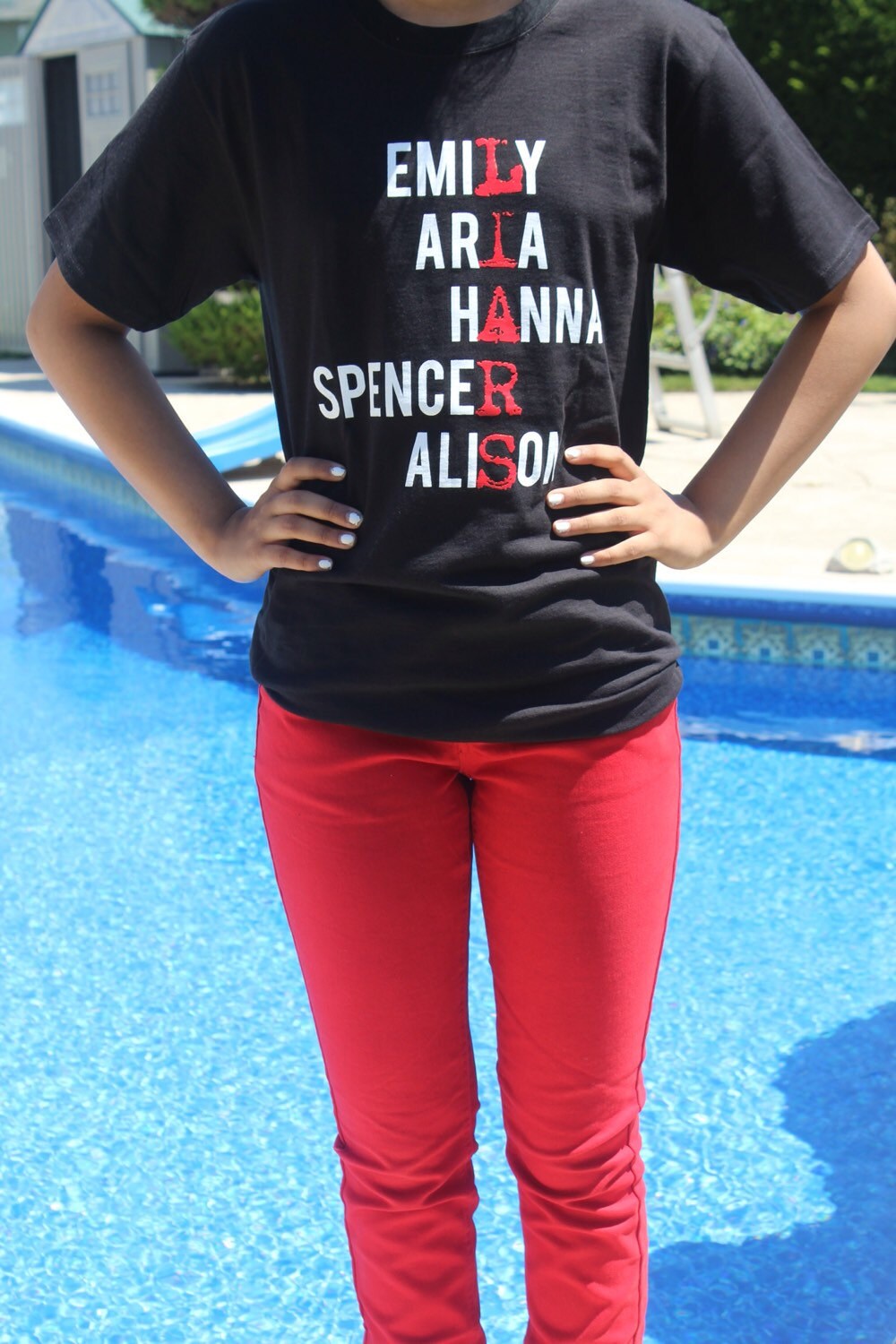 Black graphic tee with red writing Clearance