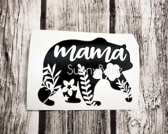 Floral Mama Bear Decal: Car, Laptop, Water Bottle Sticker