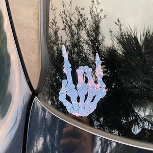 Calcomanía holográfica de mano de esqueleto: Rock on Car Sticker