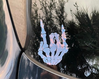 Holographic Skeleton Hand Decal: Rock On Car Sticker
