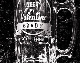 Custom Etched Glass 34oz Beer Mug Gift | Frosted Glass 34oz Beer Mug | Personalized Glass Beer Mug | Groomsman Gifts | Birthday Gift