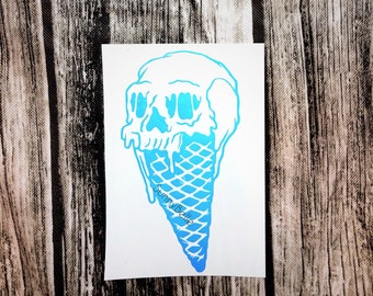 Ice Cream Cone Skull Decal Sticker, Melting Skull Decal, Holographic Car Decal, Cute Stickers for Laptop, Small Gifts for Birthdays