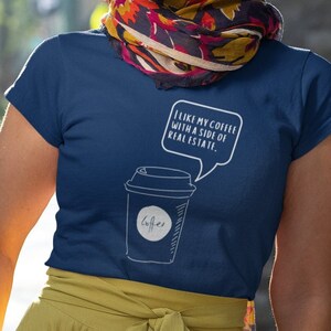 Real Estate Shirt. Coffee with real estate. Coffee and Contracts. Closing gift for realtor. Women&#39;s Softstyle Tee