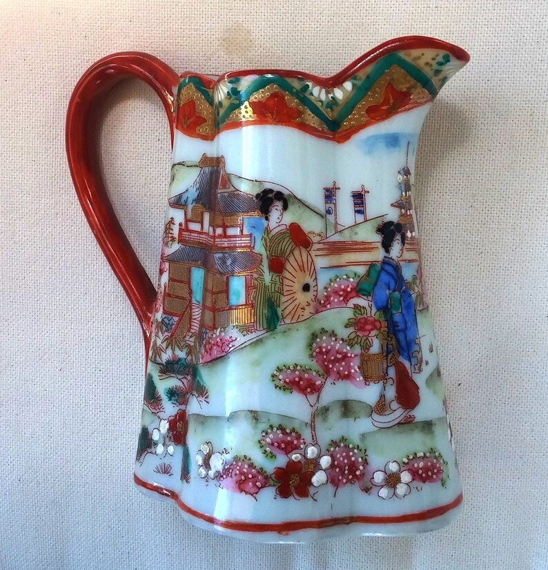 Satsuma Japanese Porcelain Small Pitcher With Village Motif Etsy Canada