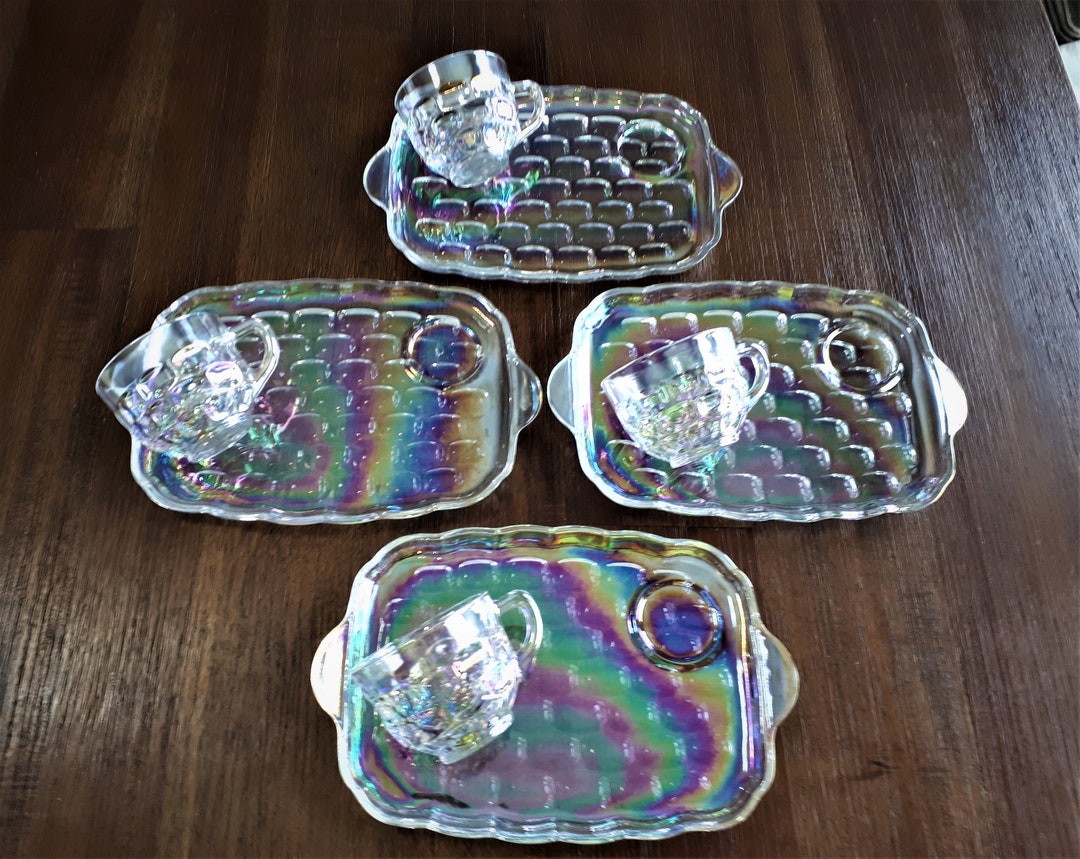 Glass Snack Vintage Set of 4 Pairs Federal Glass Iridescent Yorktown