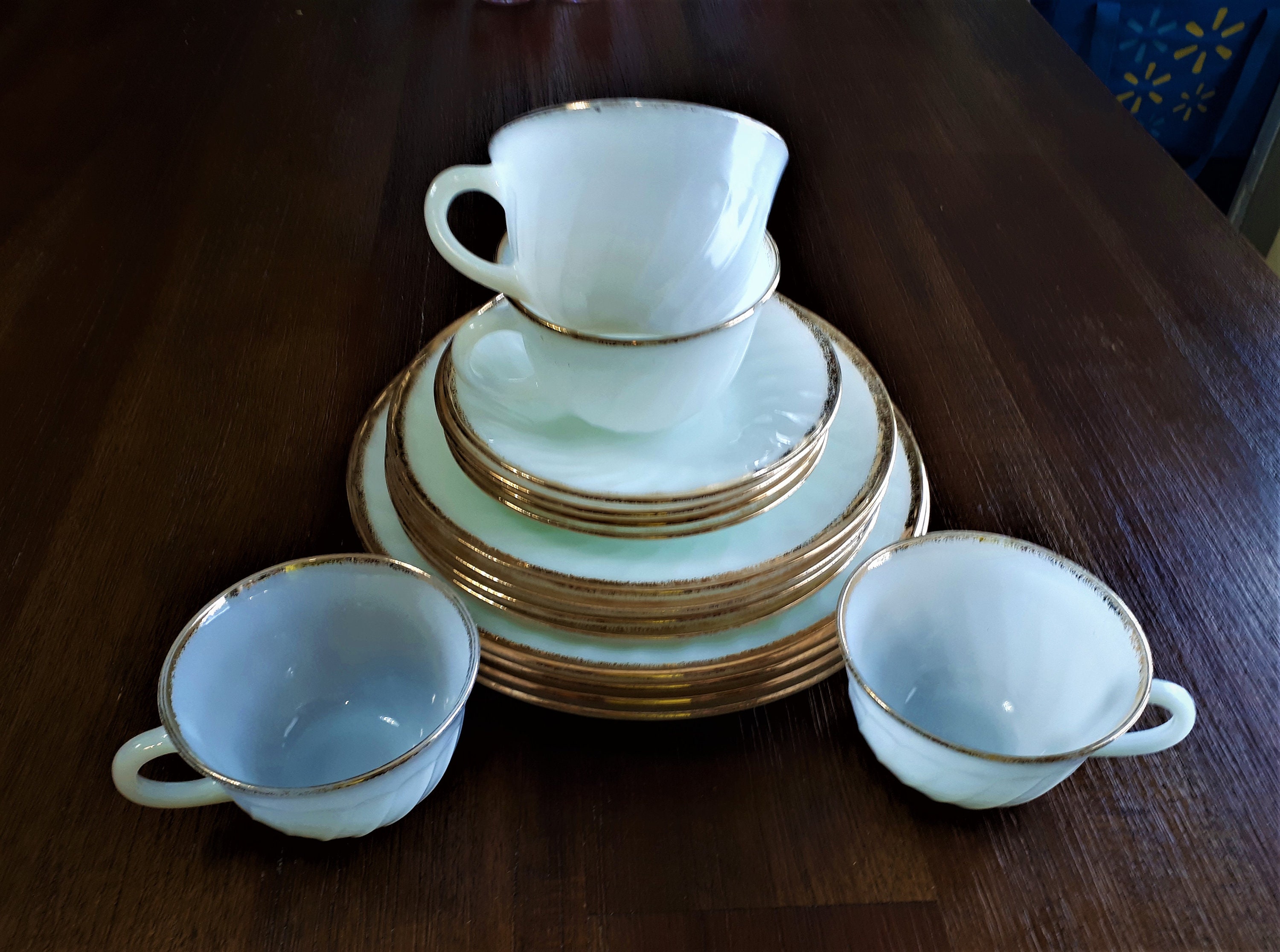 Fire King Dinnerware, Set of Four 16 Pieces Vintage White Glass and