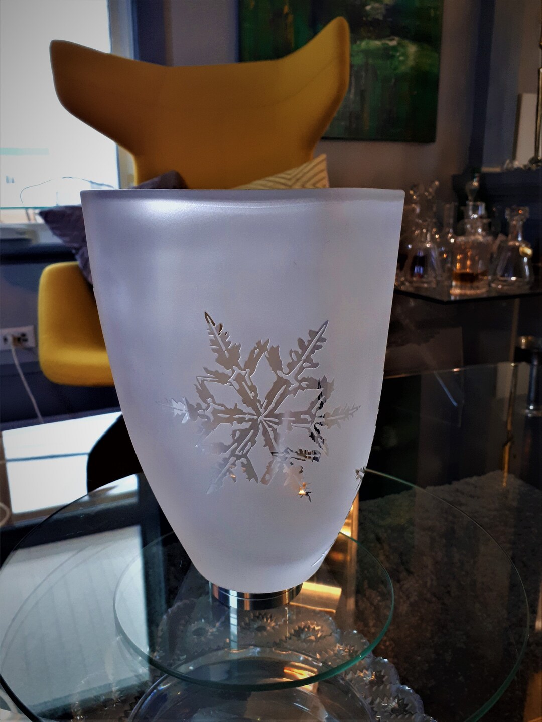 Villeroy & Boch Crystal Vase Frosted With Snow Flakes Patern Etsy