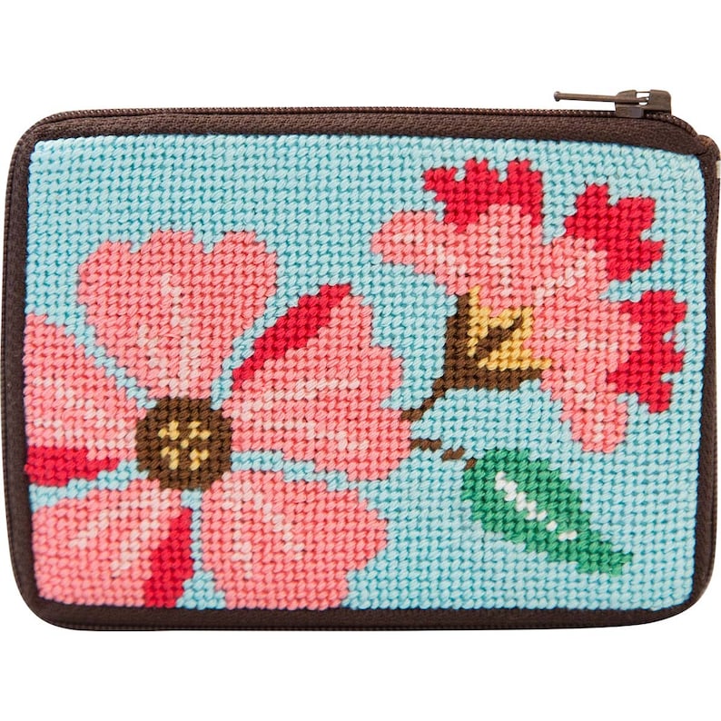 Pink Flowers Alice Peterson Stitch /& Zip Needlepoint Coin Purse Kit