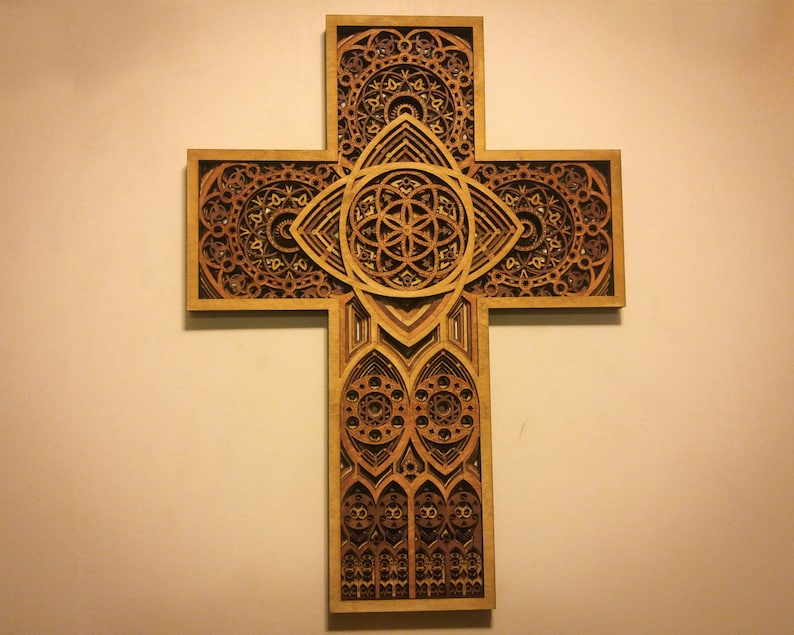 Wood Cross Stained Glass Church Cathedral Christian Altar Wedding Gift ...