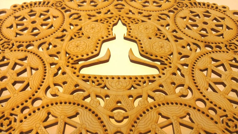 Meditation Mandala Laser Cut Wood Art Buddha of the Void Buddhist Art Budda Yoga Hinduism Hindu Religious zdjęcie 5