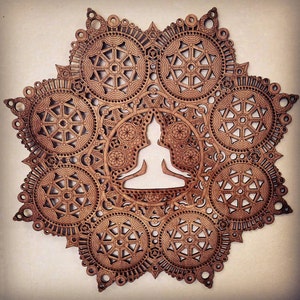 Meditation Mandala Laser Cut Wood Art Buddha of the Void Buddhist Art Budda Yoga Hinduism Hindu Religious zdjęcie 2