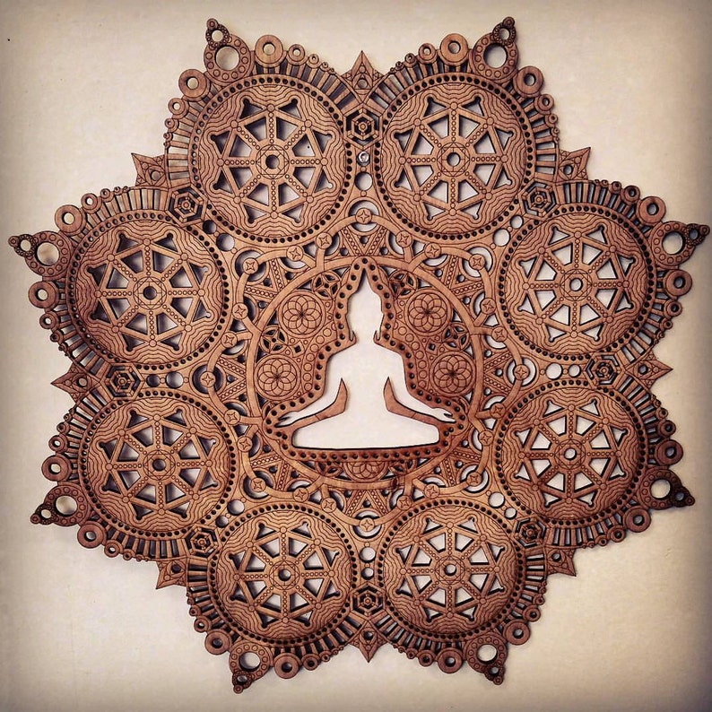 Meditation Mandala Laser Cut Wood Art Buddha of the Void Buddhist Art Budda Yoga Hinduism Hindu Religious image 2