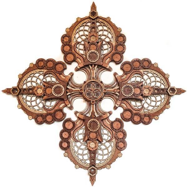 Vajra Four Sided Mandala Laser Cut Wood Art Meditation Buddhist Yoga Sacred Geometry Visionary Art Geometric Abstract Wall Art Dorja