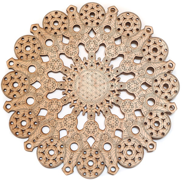 Lasergesneden houten mandala: levensbloem heilige geometrie kunst