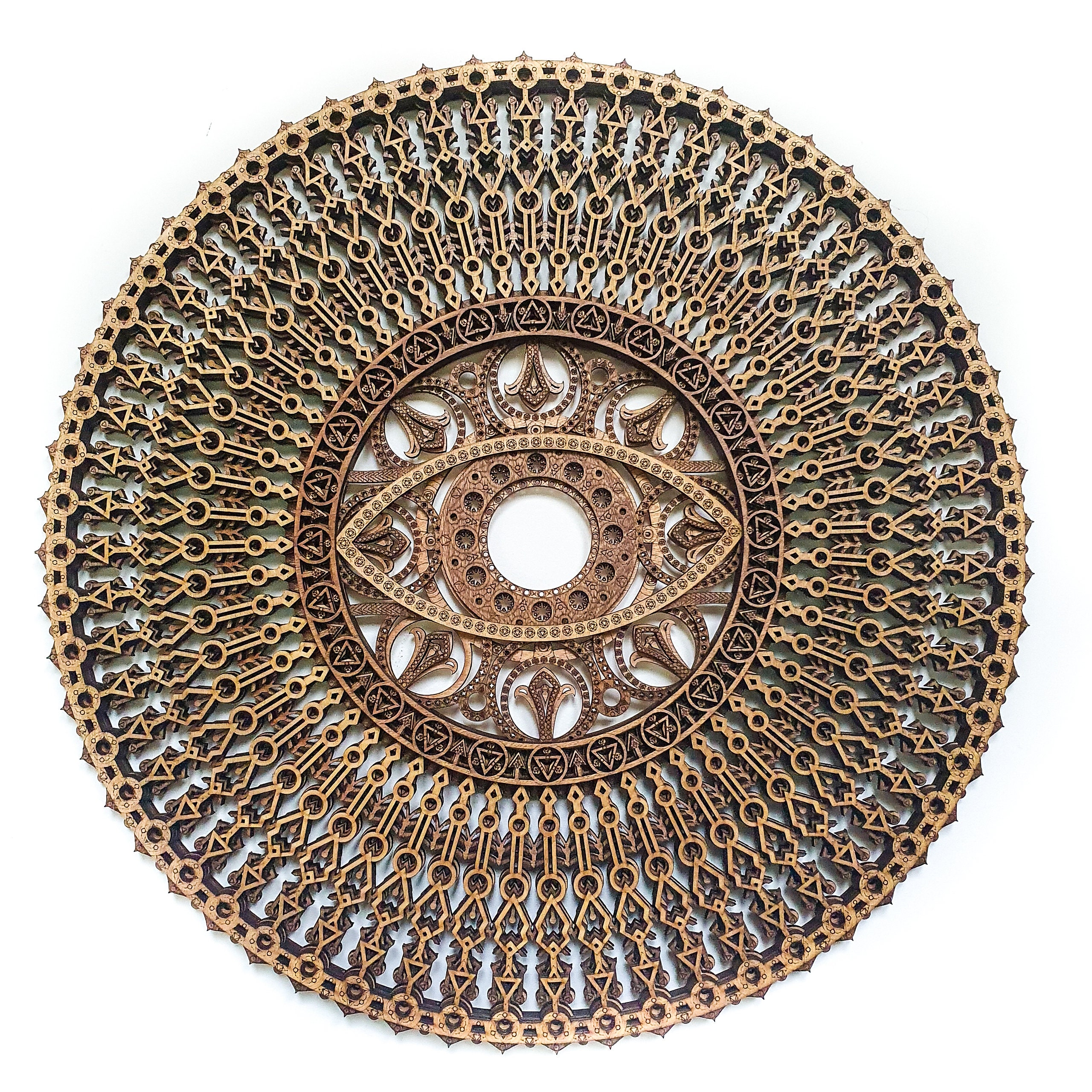 Mandala Sacred Geometry Laser Cut Wood Art Meditation Buddha Trippy Eyes Yoga Solar Sun Magick Circle Pattern Visionary Geometric Wall