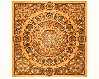 Square Mandala Laser Cut Wood Art Meditation Buddhas Seed of Life Eyes Yoga Sacred Geometry Visionary Art Geometric Abstract Wall Art