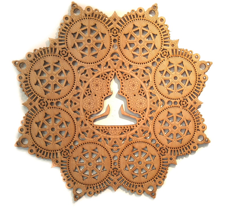 Meditation Mandala Laser Cut Wood Art Buddha of the Void Buddhist Art Budda Yoga Hinduism Hindu Religious image 1