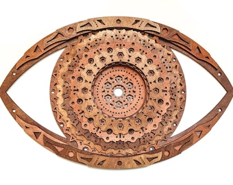 Sacred Eye Mandala  Multilayer Laser Cut Wood Fine Art Inner Eye Layered Geometric Symbol Cult All Seeing Illuminati Sculpture