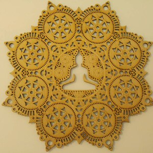 Meditation Mandala Laser Cut Wood Art Buddha of the Void Buddhist Art Budda Yoga Hinduism Hindu Religious image 6