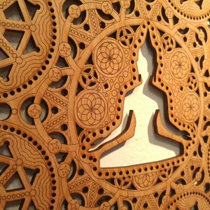 Meditation Mandala Laser Cut Wood Art Buddha of the Void Buddhist Art Budda Yoga Hinduism Hindu Religious zdjęcie 4