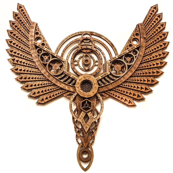Divine Messenger Angel Wings Sacred Geometry Meditation Laser Cut Wood Art Symmetry Zodiac Eyes Energy Light Being
